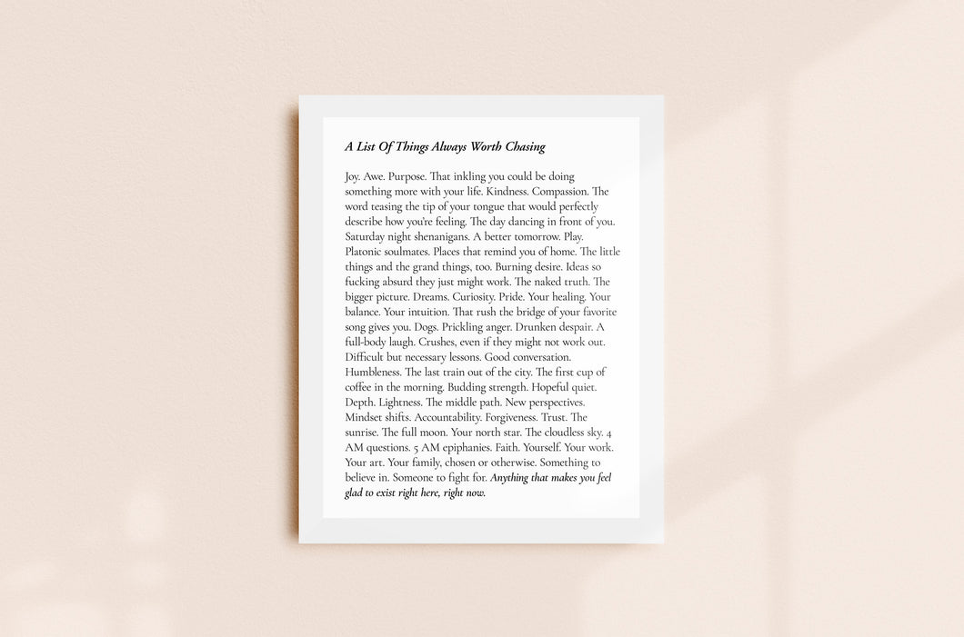 Molly Burford A List Of Things Always Worth Chasing Print