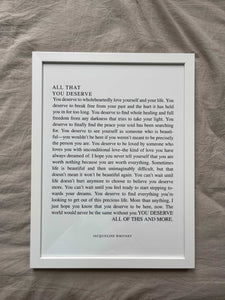 All That You Deserve Framed Print