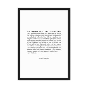 Michaela Poetry You Deserve A Call Me Anytime Love Print