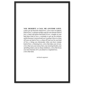 Michaela Poetry You Deserve A Call Me Anytime Love Print